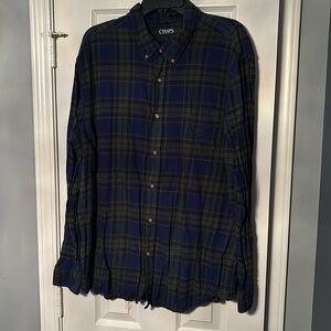 Chaps green and navy blue plaid long sleeve flannel shirt